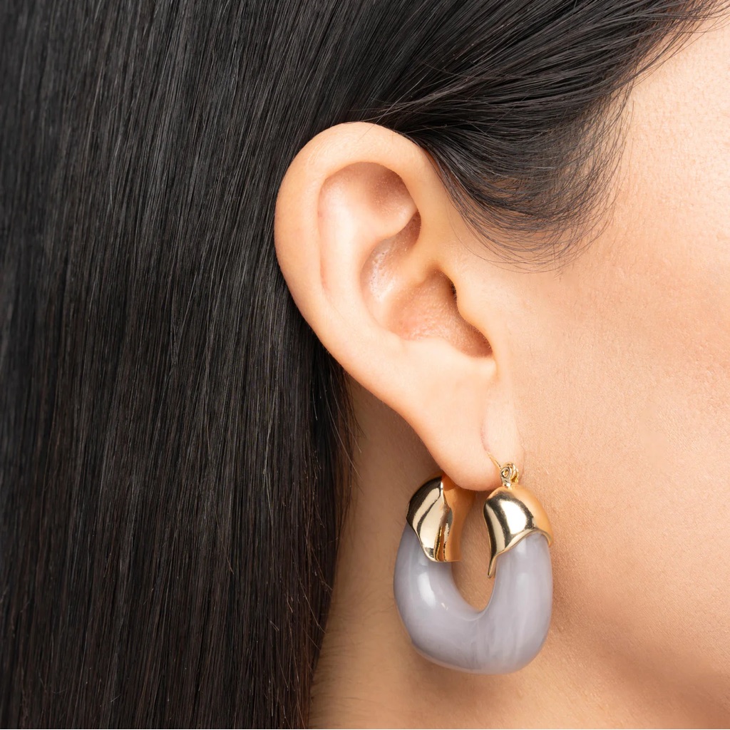 New In Box Mayamar Resign Elegant Gold And Gray Hoop Earrings 65$